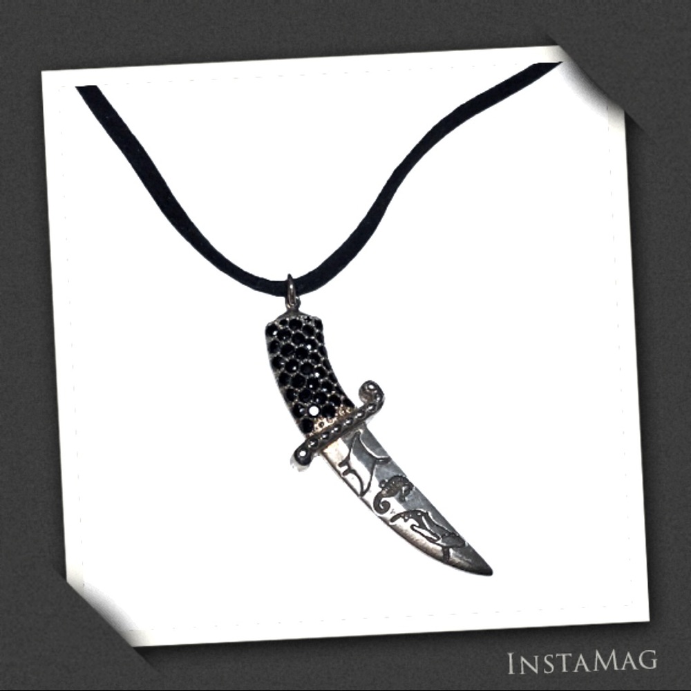 CUSTOM MADE Onyx & Sterling Silver Dagger Necklace
